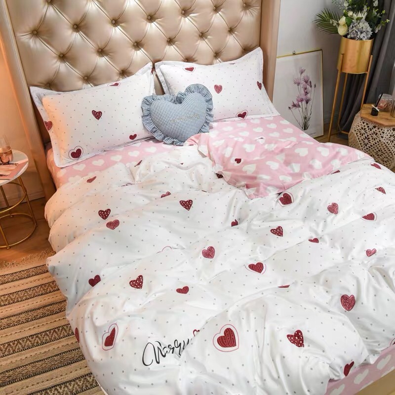 Trọn Bộ 4 Món Cotton Poly Nhập Mẫu TIM ĐỎ WORRY