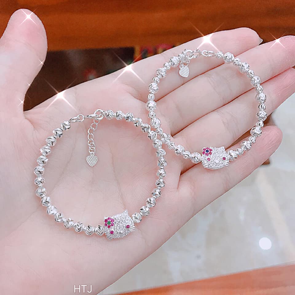 Vòng tay trẻ em bạc ta mặt kitty MS25b