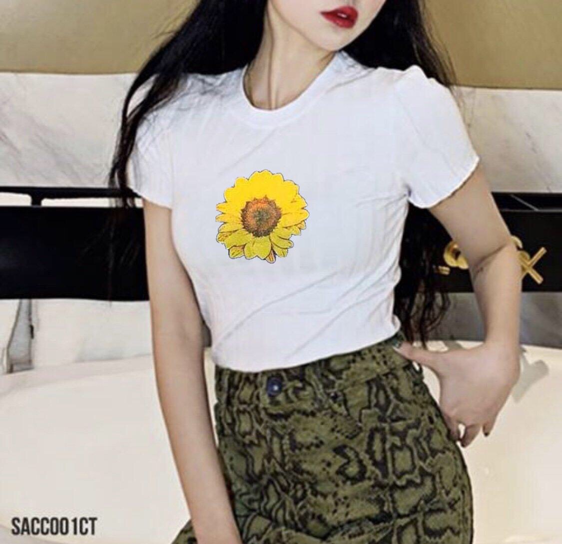 Áo coptop form body in hình hoa cúc vàng trước ngực TTSLA0021