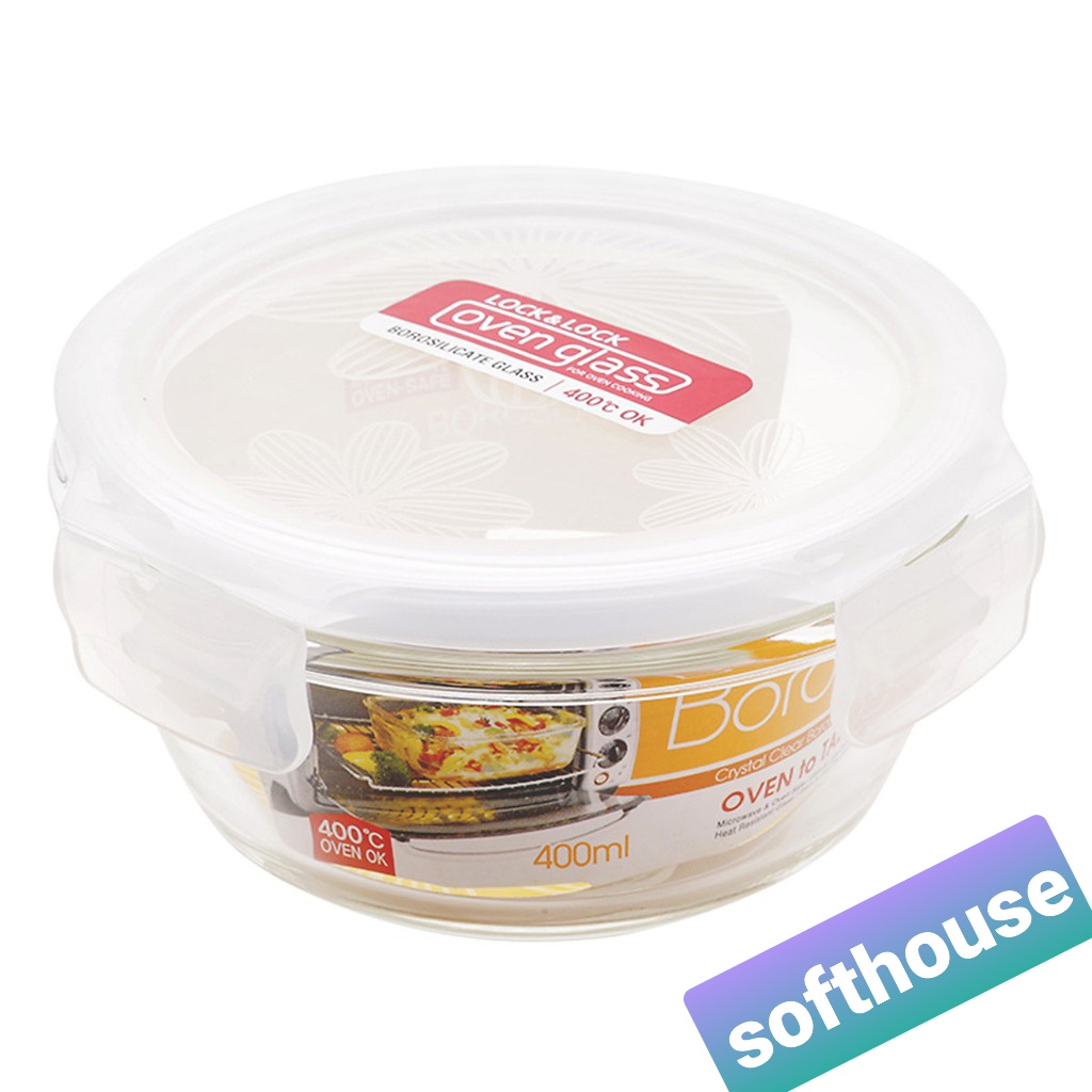 Set 3 thố lock and lock thủy tinh tròn 400ml LLG821