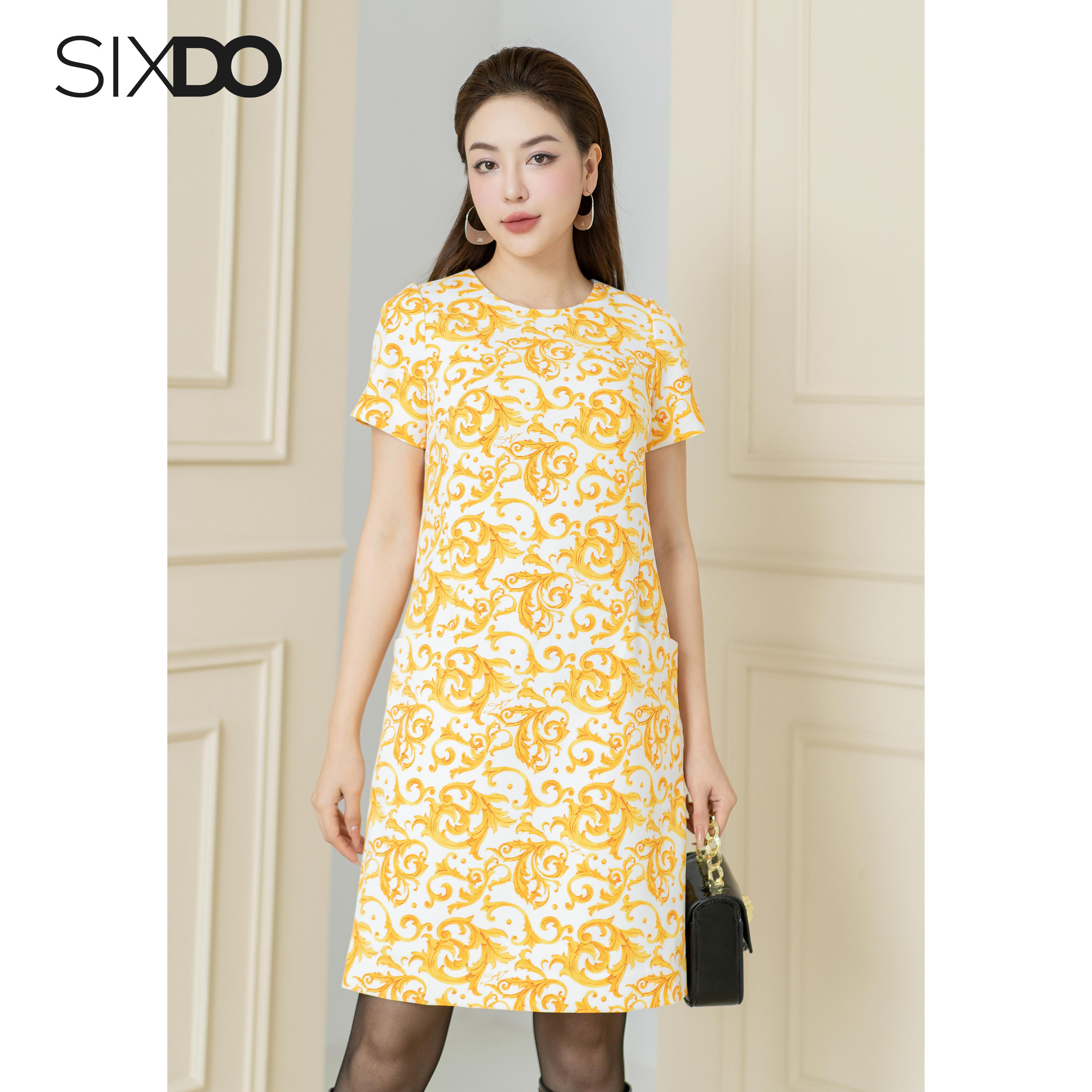 Đầm dệt thoi dáng suông cổ tròn SIXDO (Woven Mini Dress)