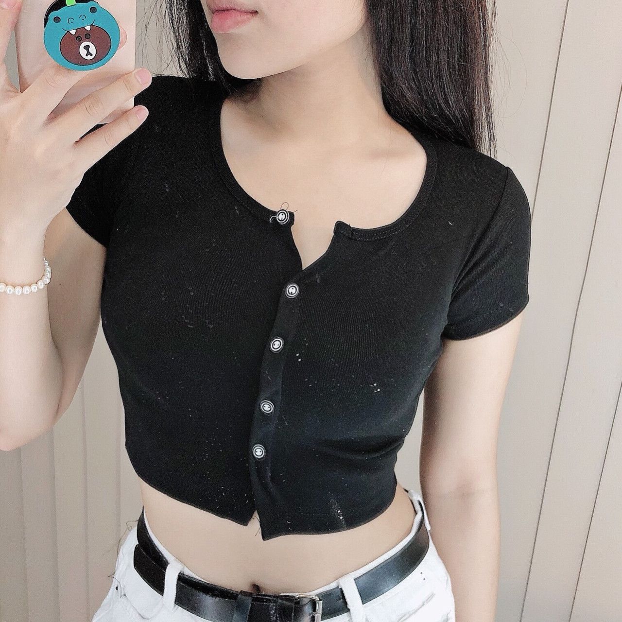 ÁO CROPTOP TAY NGẮN NÚT TRƯỚC