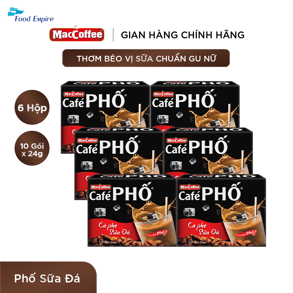 Combo 6 hộp Cà phê phố Sữa Đá - Maccoffee (hộp 10 gói x 24g)