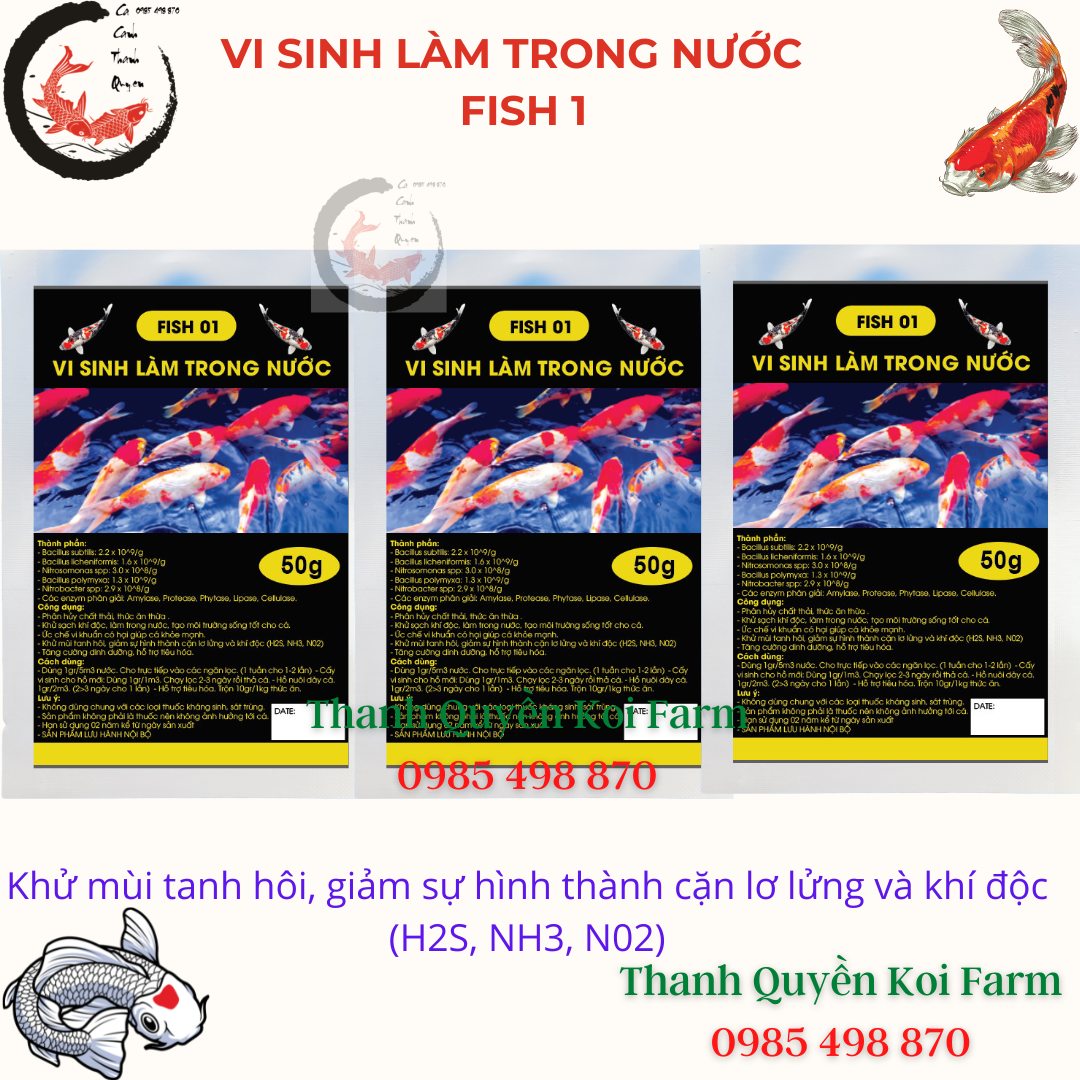 Vi sinh làm trong nước bể cá hồ cá koi cá cảnh FISH 01