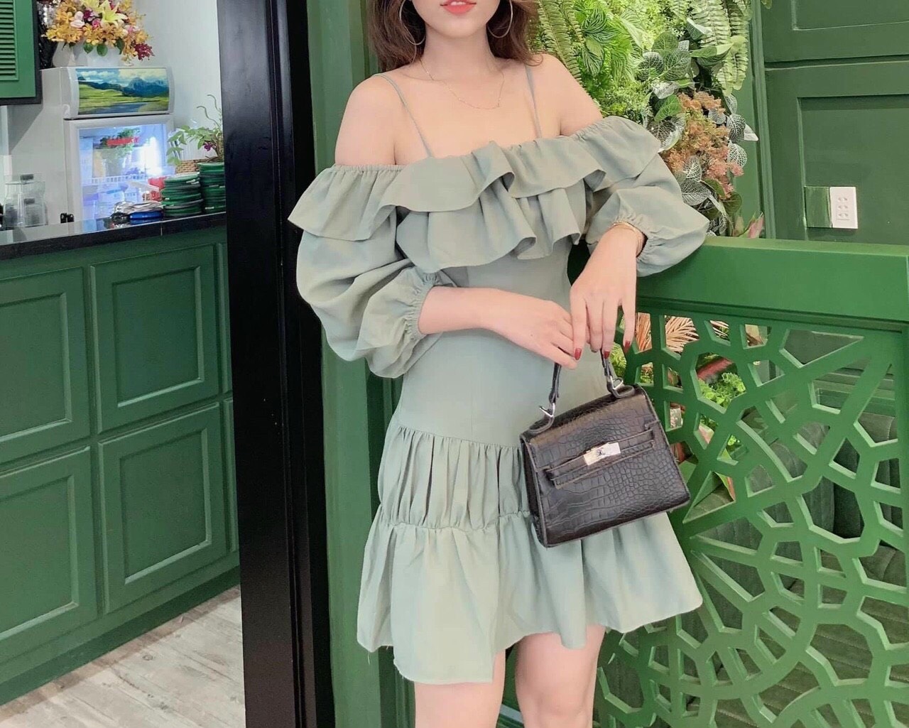 Đầm hai dây rớt tay bánh bèo dễ thương TTSA0893