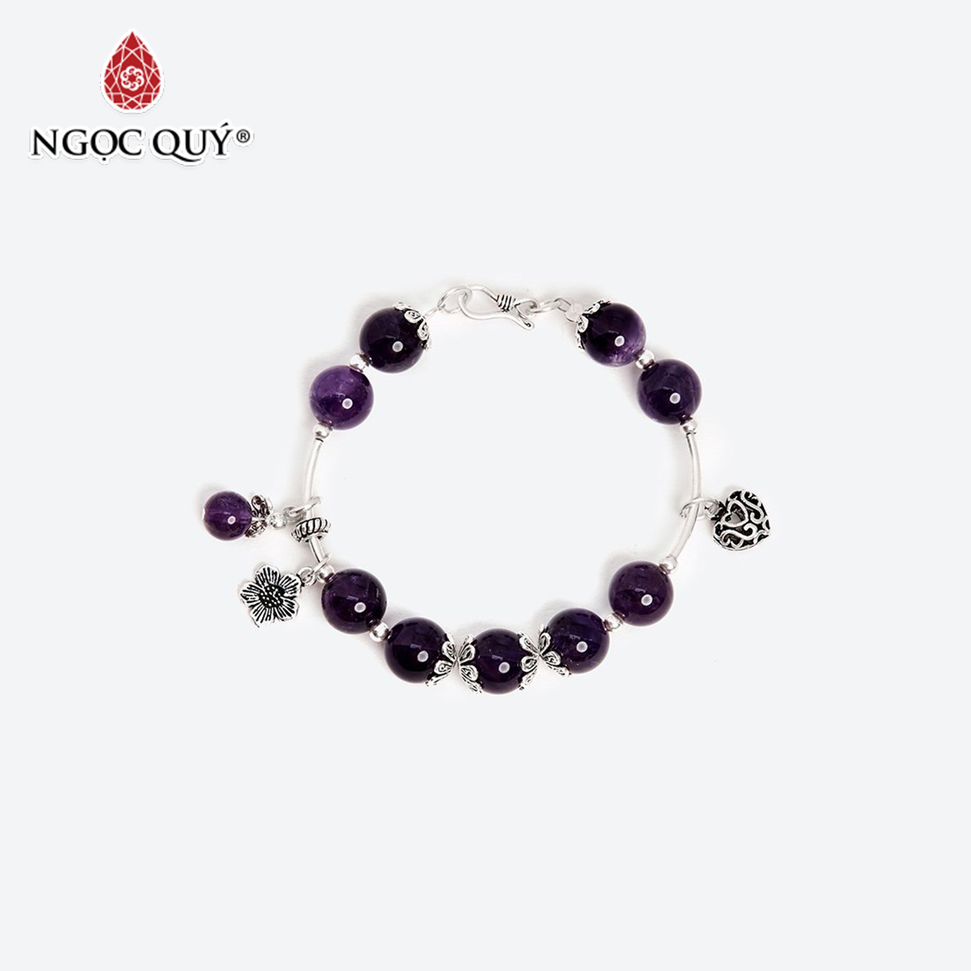 [HCM]Vòng Tay Đá Thiên Nhiên Phối Charm Trái Tim Bạc Size Hạt 10mm - Ngọc Quý Gemstones