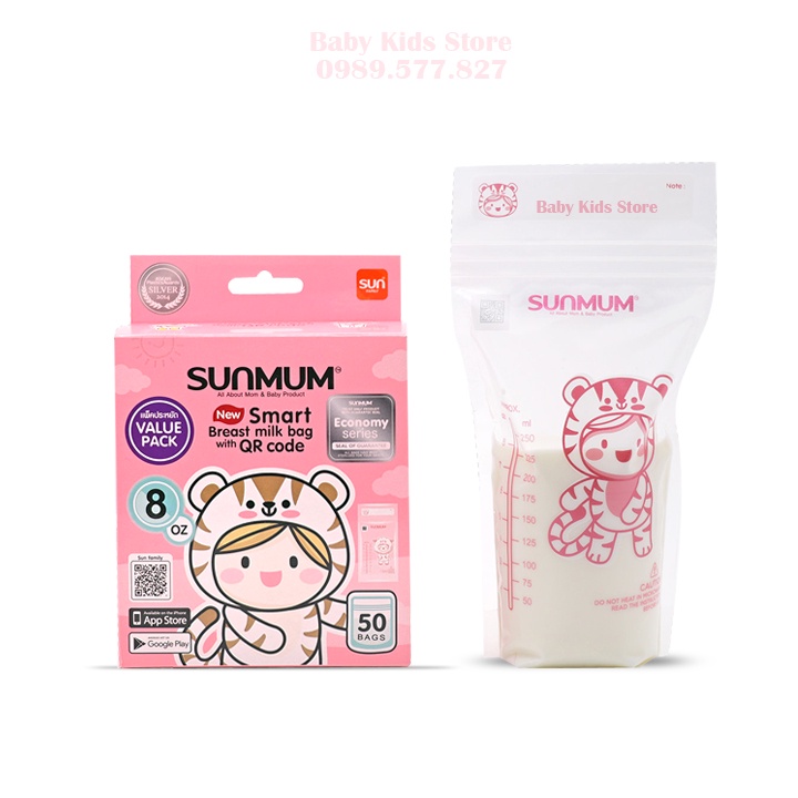 Túi trữ sữa sunmum 50 Thái Lan 250ml - 3 khoá zip chống tràn