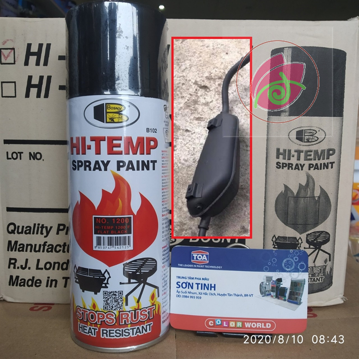 Sơn chịu nhiệt cao cấp Đen mờ, ĐEN BÓNG hoặc bạc HI TEMP 1200 độ F Bosny