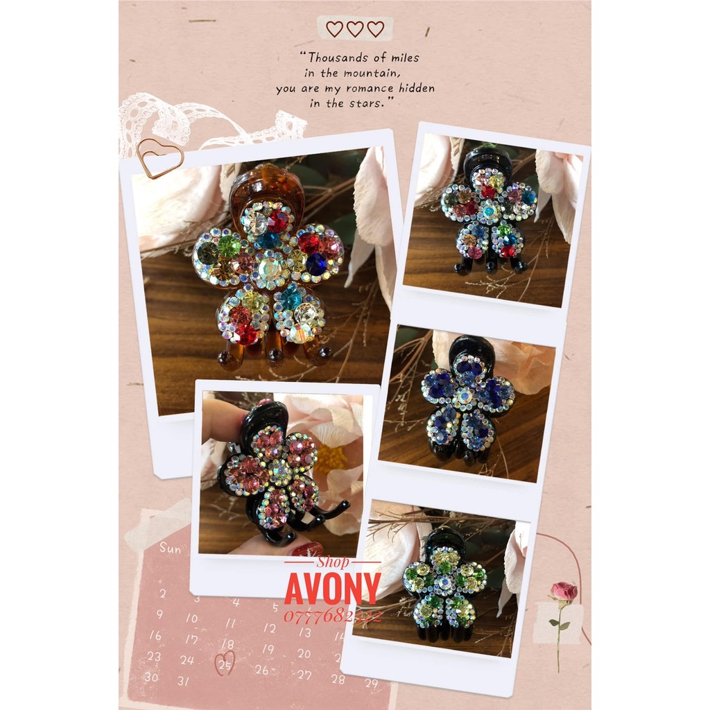 Kẹp tóc▣☃☃  [Đẹp] Kẹp tóc càng cua 5 răng hoa đính đá màu