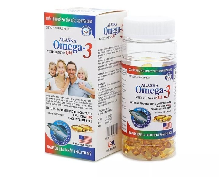 Viên dầu cá Alaska Omega 3 with Coenzym Q10 tốt cho mắt, khỏe tim mạch, giảm mỡ máu - Chai 100 viên