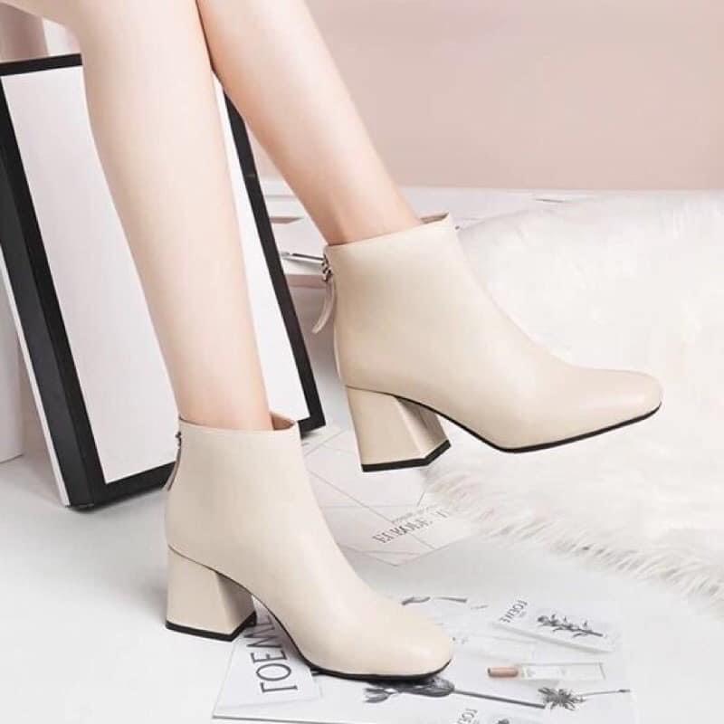 Bốt nữ thời trang kiểu dáng Hàn Quốc, Bốt nữ cổ lửng da lỳ siêu đẹp