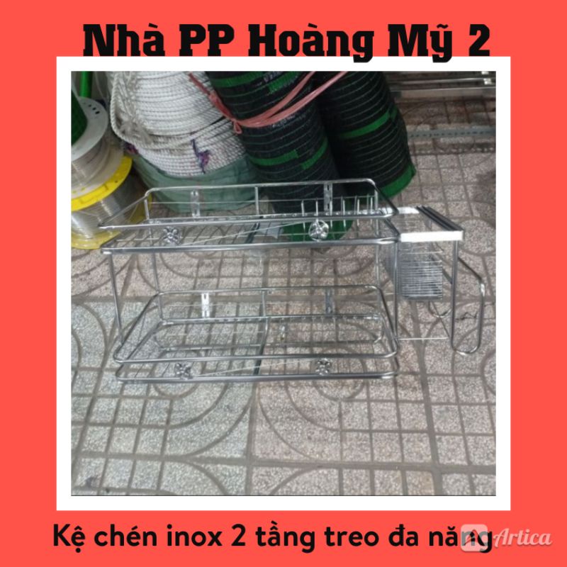 Kệ chén inox treo 2 tầng đa năng
