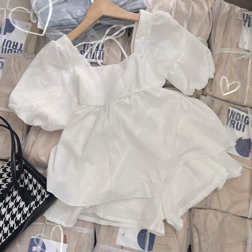 Set Baby Doll Cổ Vuông Kèm Quần Đùi