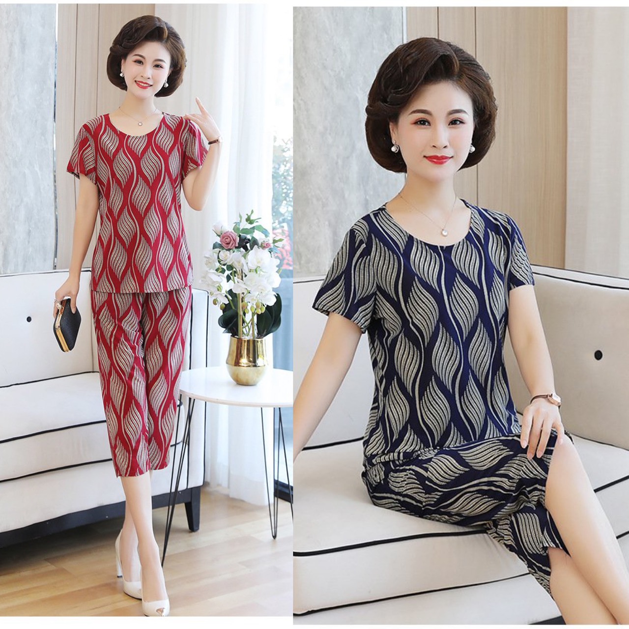 Bộ thun lạnh trung niên họa tiết