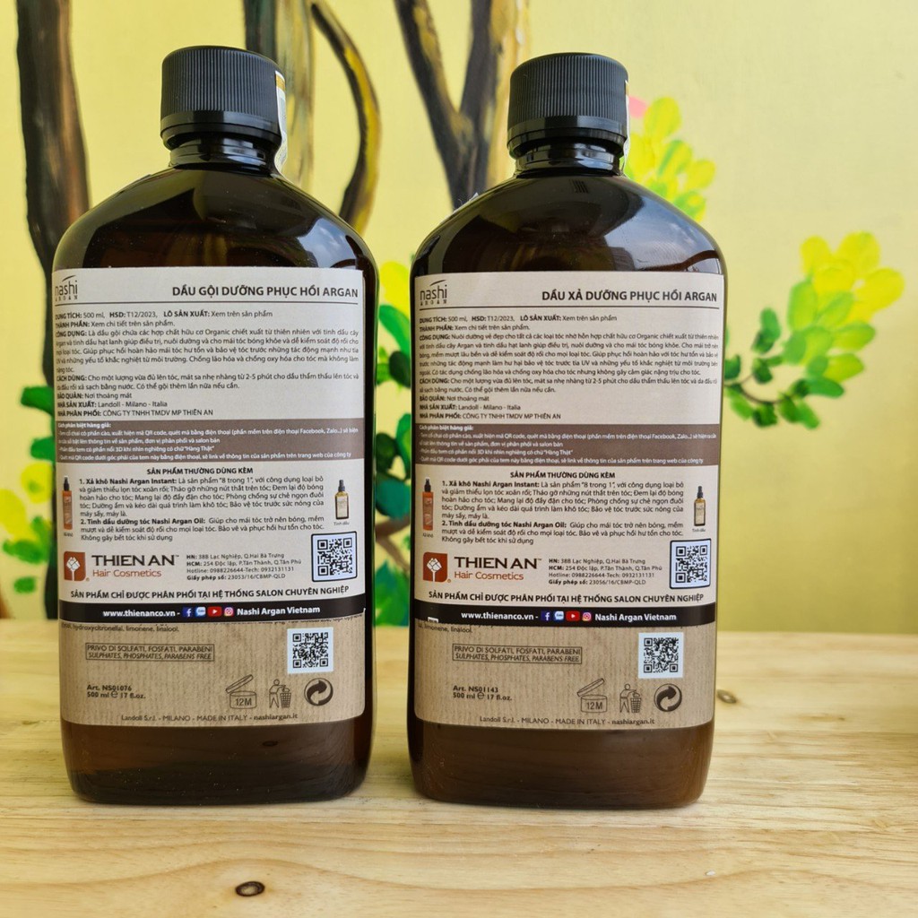 Dầu gội xả Nashi Argan phục hồi tóc 500ml-200ml