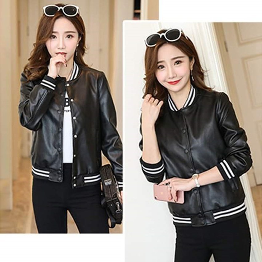 Áo Khoác Da Nữ Kiểu Bomber Cúc Bấm Mặc Ấm Áp Chánh Gió Tốt Thời Trang Trẻ Trung Hiện Đại, Hàng VNXK