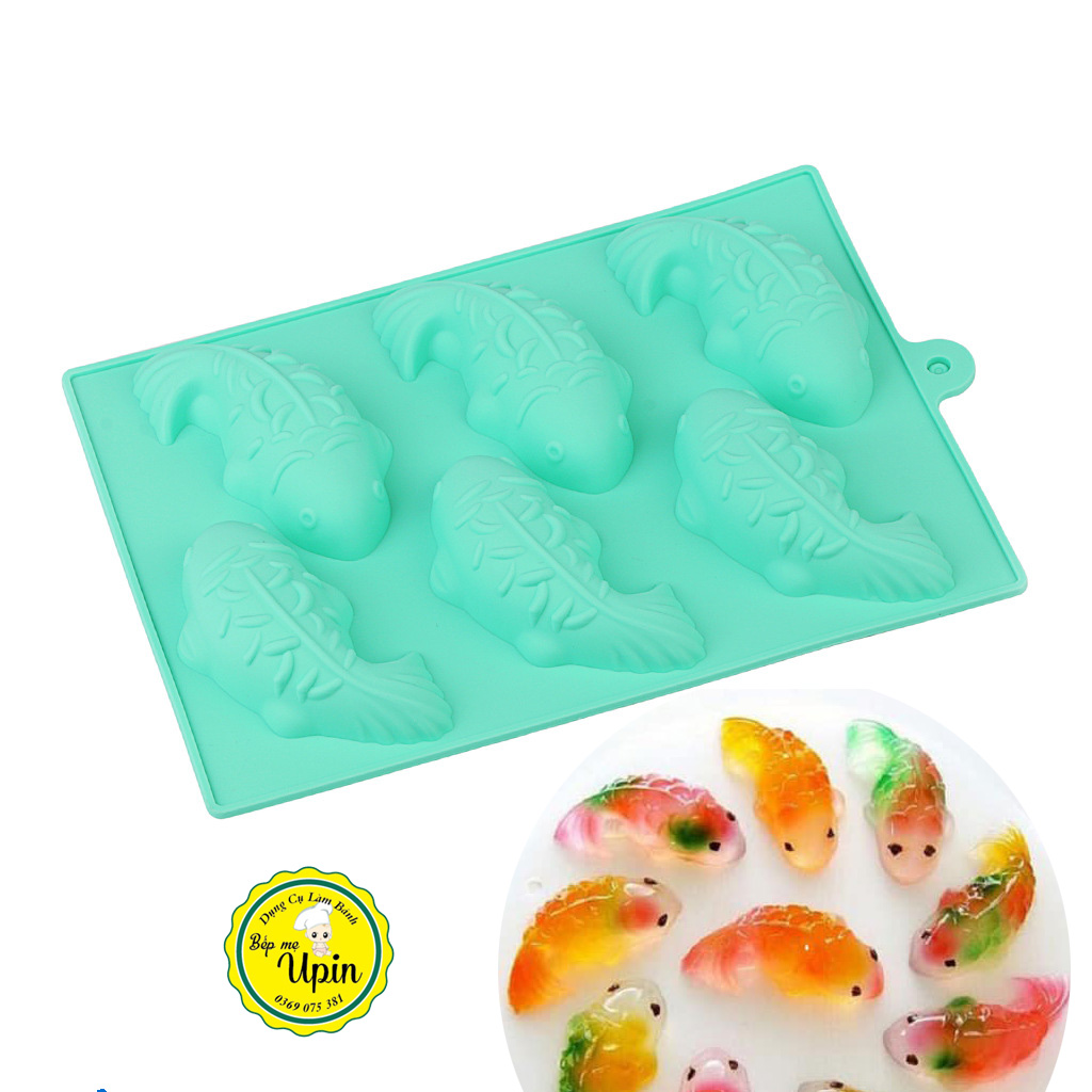 Khuôn vỉ 6 con cá Silicon làm Thạch/bánh Pudding/trang trí bánh