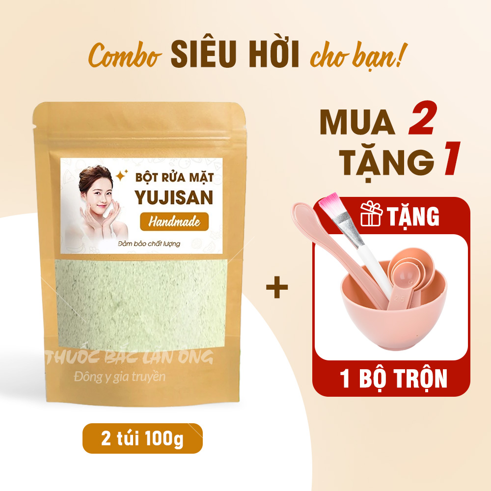 Bột rửa mặt trắng da 100g, bột đắp mặt Yujisan, bột rửa mặt thảo mộc, tẩy da chết, giúp da sáng mịn