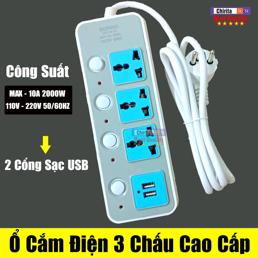 Ổ Cắm Điện Thông Minh - Ổ Điện 3 Chấu - 2 Cổng Sạc USB ( ZOB13 )