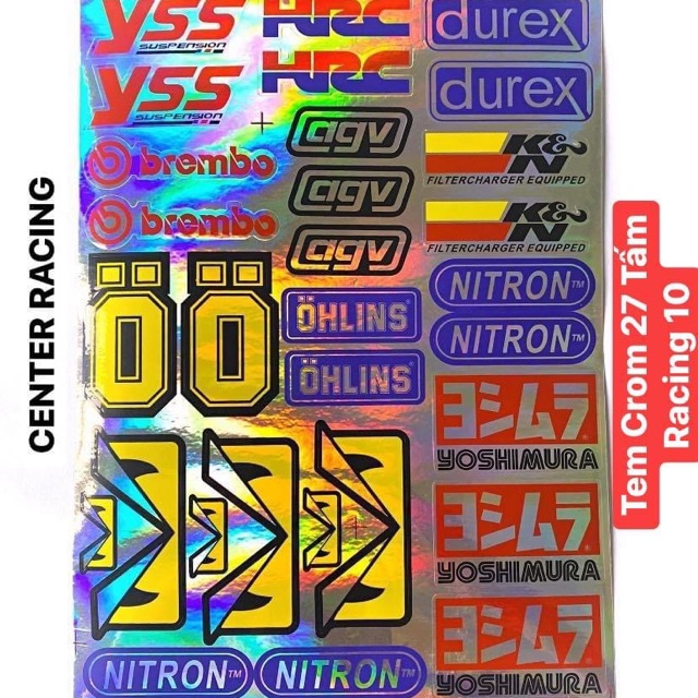 Bộ tem mạ Crom logo 7 màu Racing 10