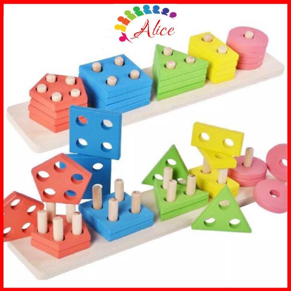Thả hình 3D Montessori 4 tầng - Đồ chơi thông minh cho bé