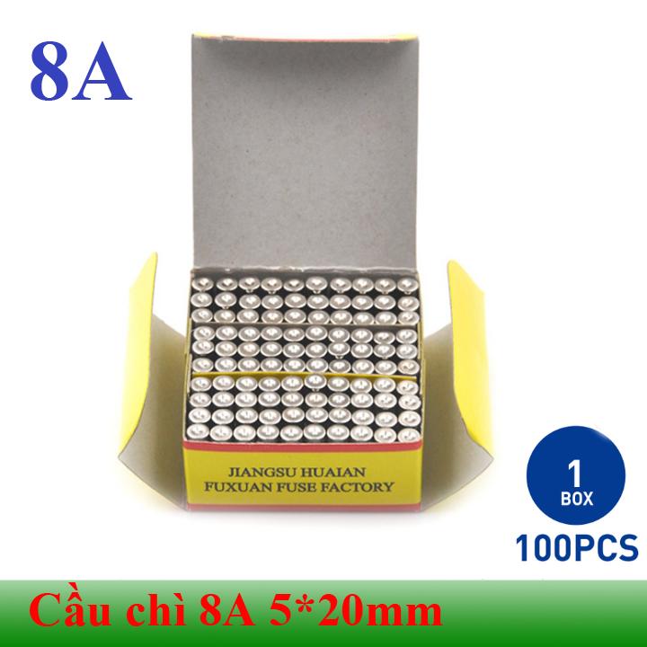 [Hộp 100 chiếc] Cầu chì ống thủy tinh 8A cỡ 5*20mm