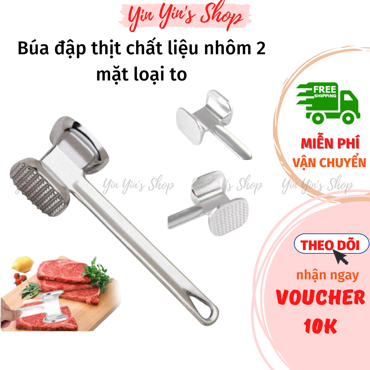 Búa đập thịt, đá 2 mặt chất liệu nhôm size to