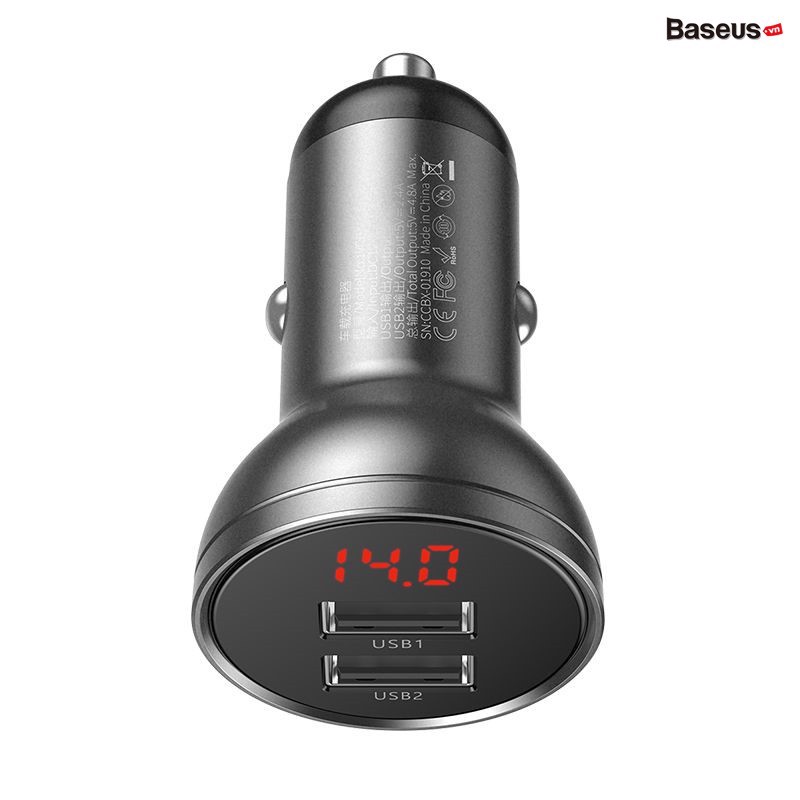 TẨU SẠC XE HƠI BASEUS 4.8A 24W 2 CỔNG SẠC CÓ LED BÁO HIỂN THỊ - Củ sạc nhanh QC3.0 dành cho ô tô 2 cổng sạc sạc nhanh quick charge 3.0 Tẩu sạc oto