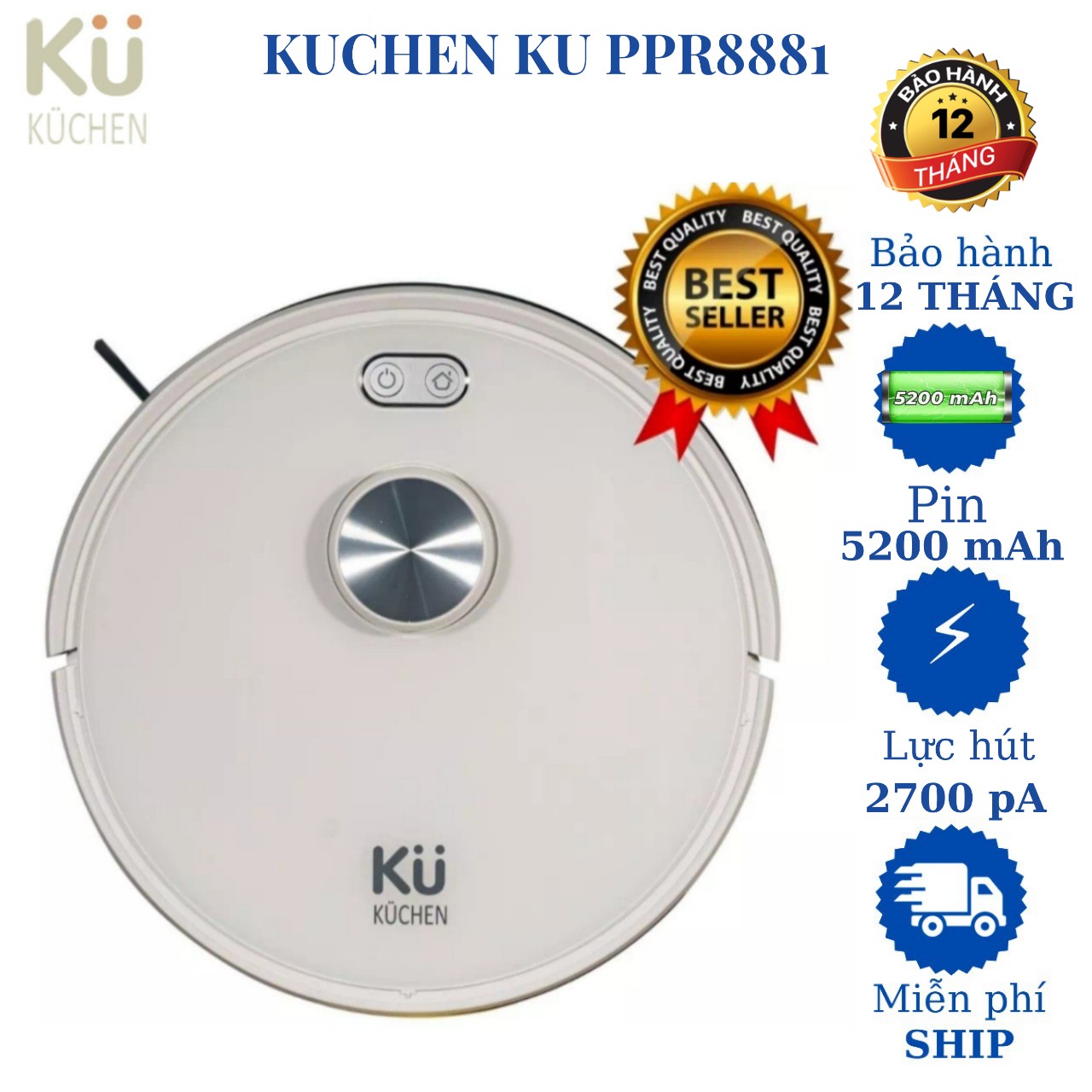 Robot hút bụi lau nhà Kuchen Đức KU PPR8881 bản mới nhất 2022, hàng chính hãng (Best seller 2022)