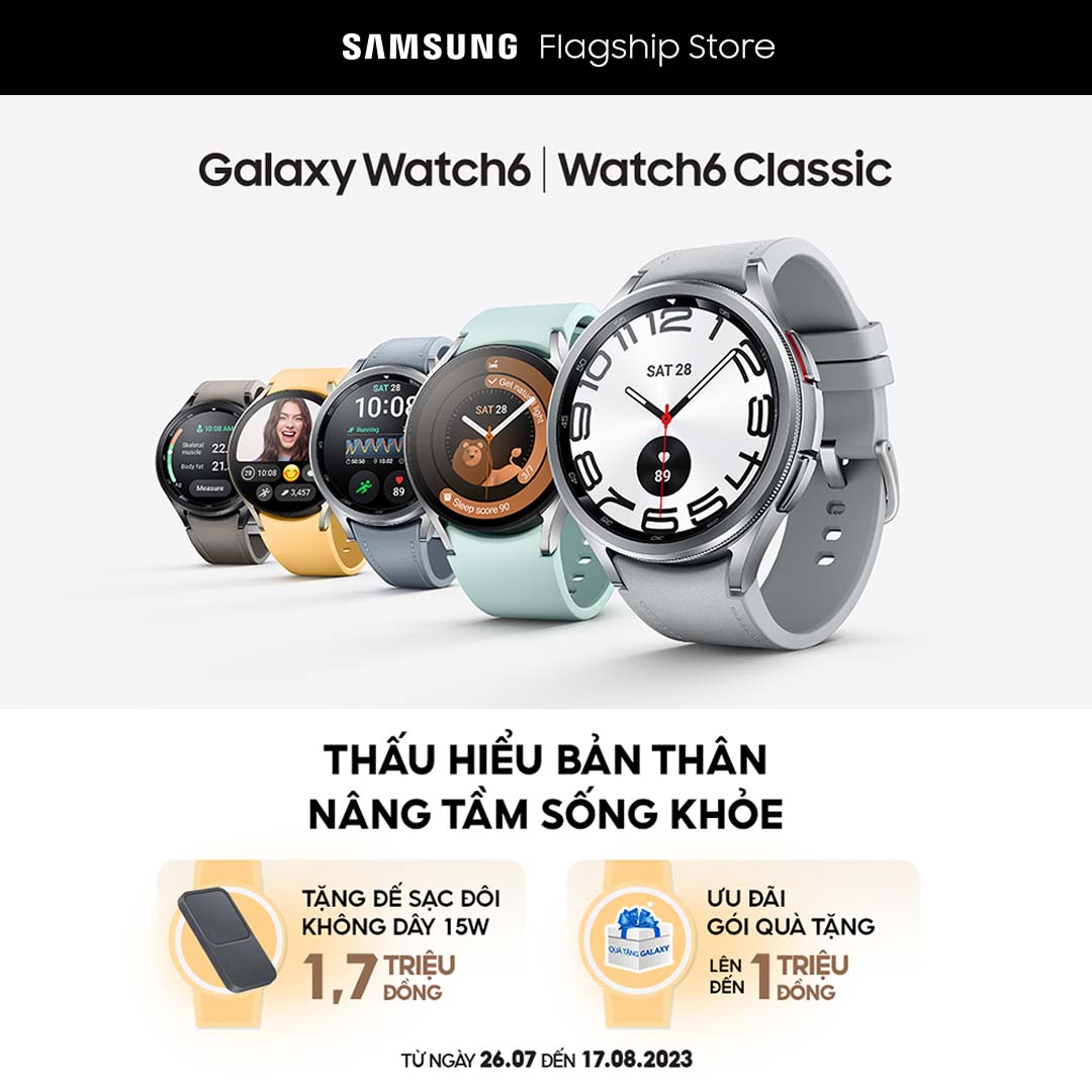 Đồng hồ Samsung Galaxy Watch 6 44mm, Đ.hồ thông minh theo dõi sức khỏe, màn hình 44mm