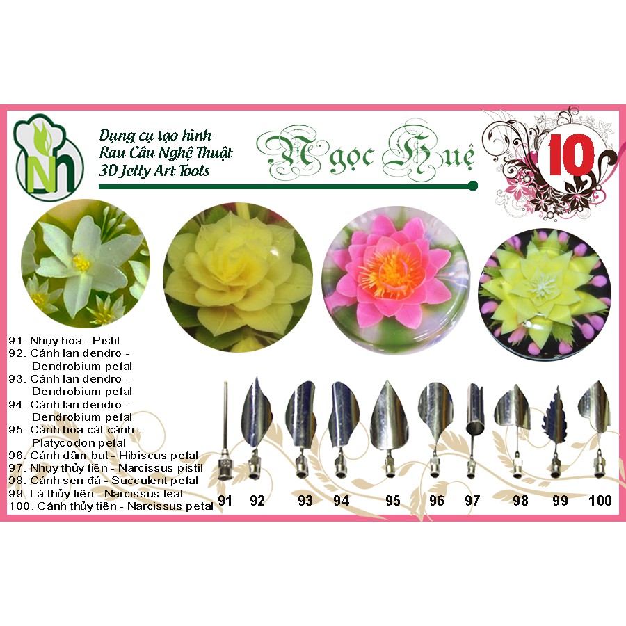 [HCM]Dụng cụ rau câu 3D Ngọc Huệ (bộ số 10 - hoa lan denpro hoa dâm bụt hoa sen đá)