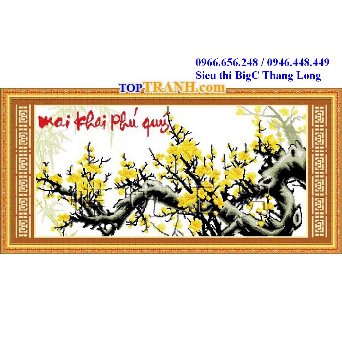 Tranh thêu chữ thập cành hoa mai vàng 222437 chưa thêu