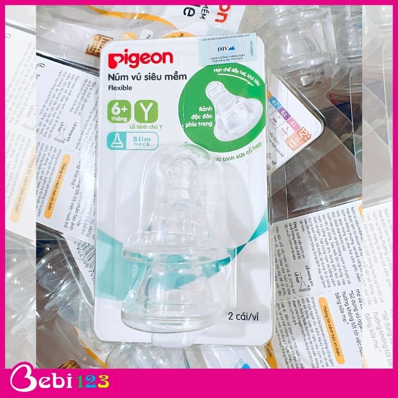 (Chính Hãng) Set 2 núm ty Pigeon thay thế cho bình sữa cổ hẹp size S, M, L, Y