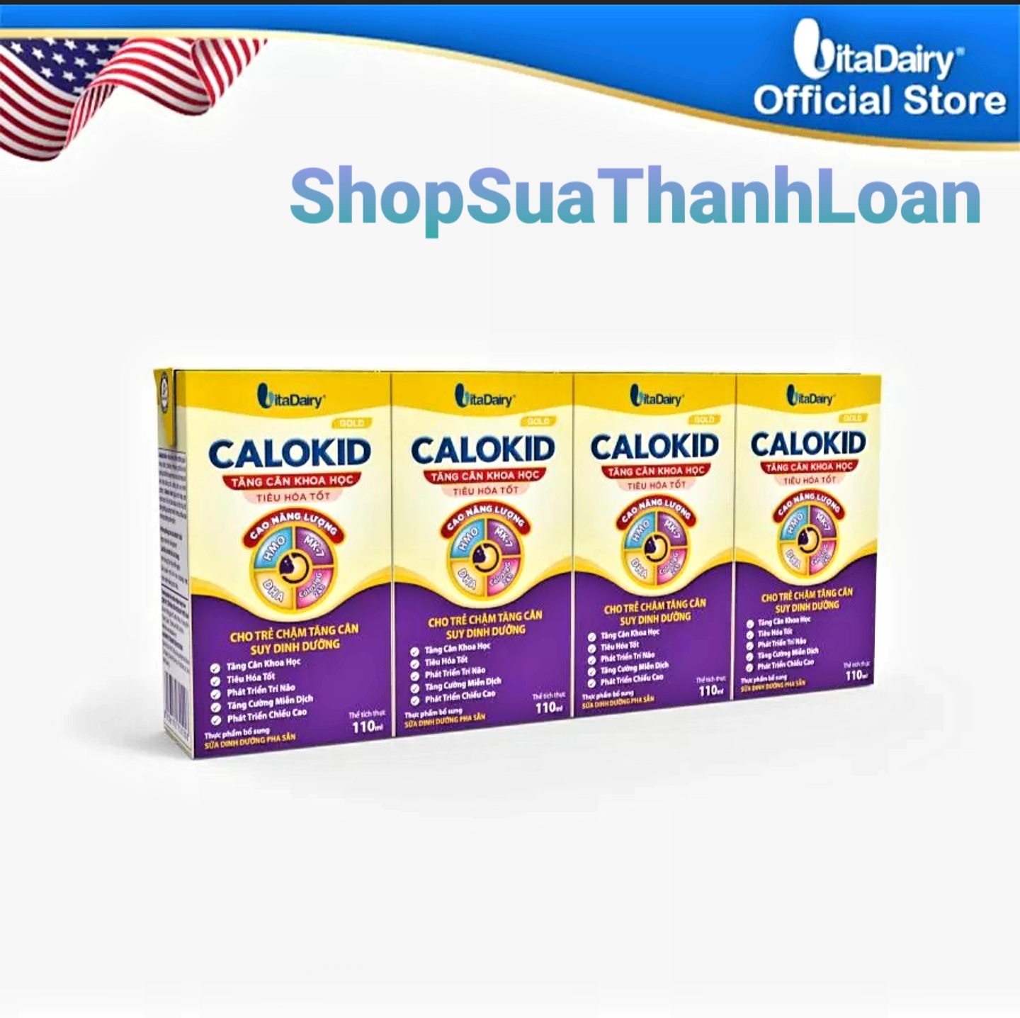 Thùng 48 Hộp Sữa Pha Sẵn Vitadairy CALOKID GOLD 110ml.