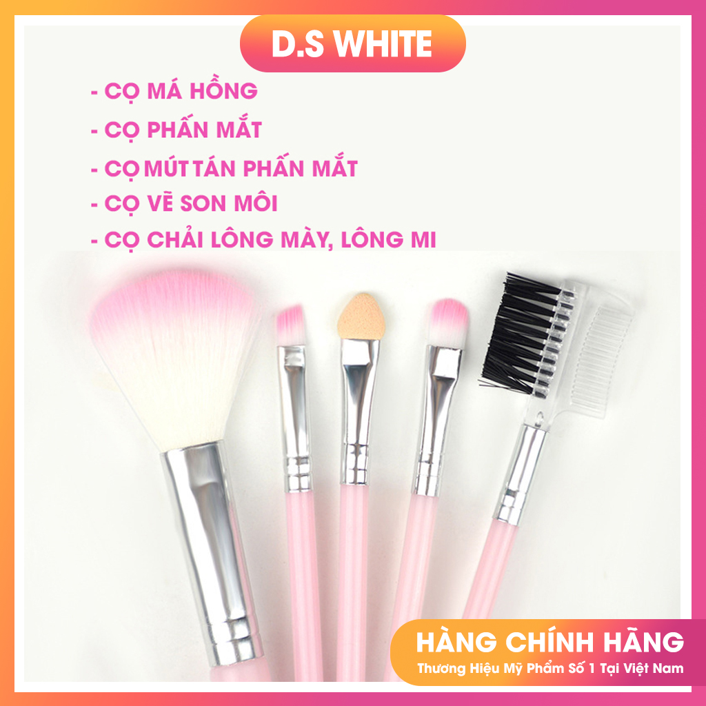Bộ Cọ Trang Điểm 5 Cây Mini Màu Hồng
