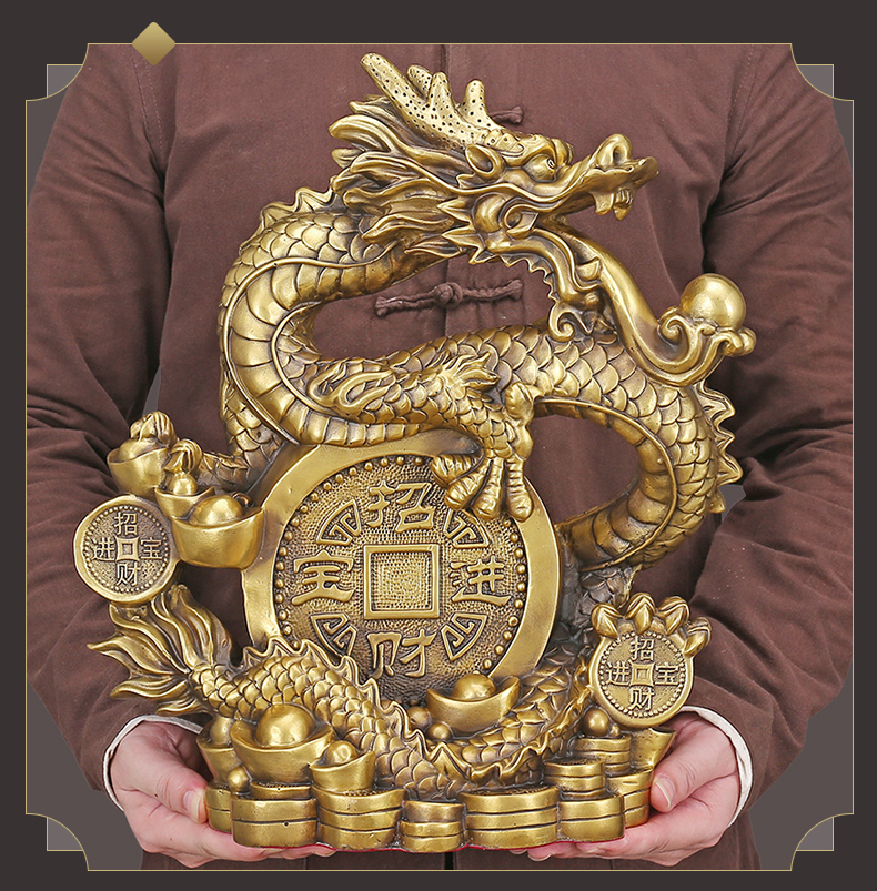 [Trả góp 0%] Tượng linh vật rồng cuốn đồng tiền may mắn bằng đồng thau phong thủy Hồng Thắng