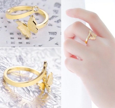 TT2819 - Nhẫn titan bướm phun cát ( màu vàng) - Cam kết không đen