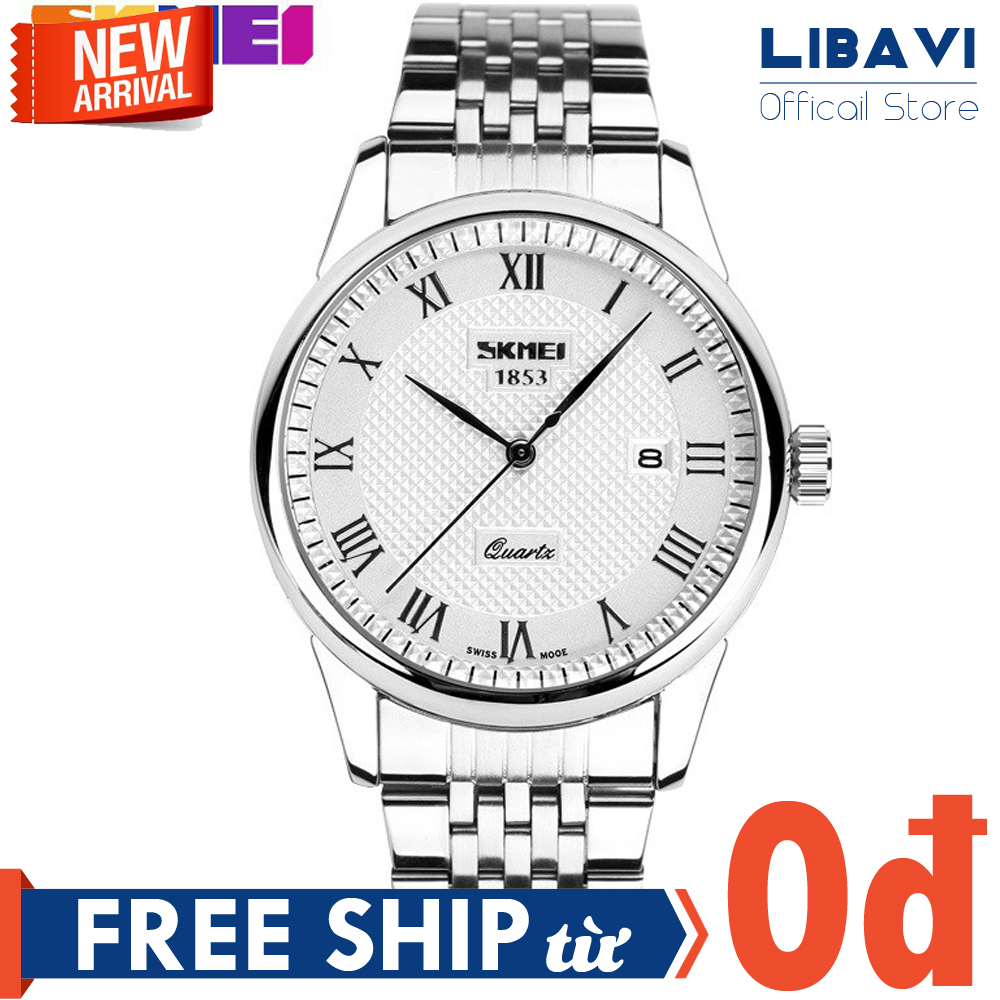 Đồng hồ nam thời trang Skmei 9058 dây thép không gỉ cao cấp mặt số la mã có lịch ngày tự động 6 tháng bảo hành