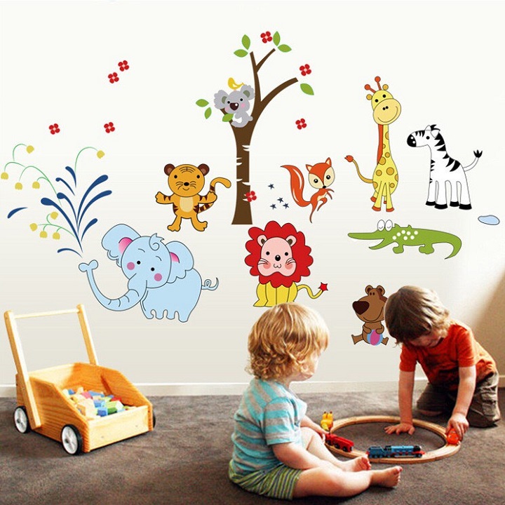 [HCM]Decal dán tường 9 con thú cho bé