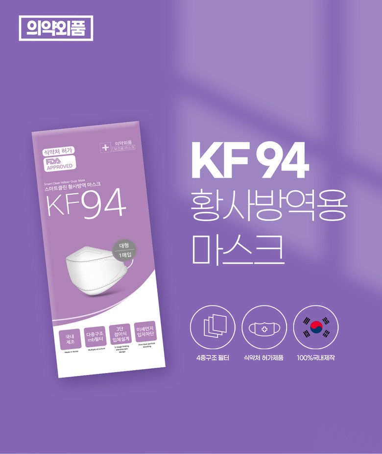 Khẩu trang KF94 Hàn Quốc màu trắng (gói 1 chiếc)