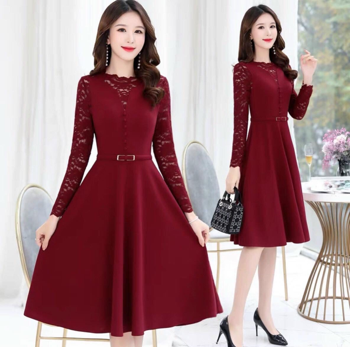 [HCM]ĐẦM CÔNG SỞ DÀI TAY KÈM THẮT LƯNG SANG TRỌNG-D09