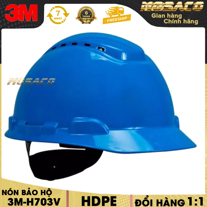 Nón bảo hộ 3M H703V Mũ bảo hộ an toàn với lồng nón 4 chấu, nút vặn nhẹ, có lỗ thông khí, chất Liệu HDPE - MOSACO