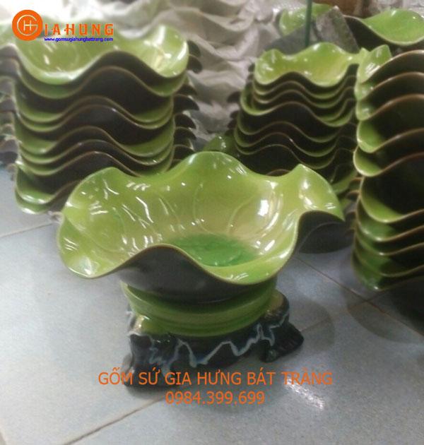 Bộ 2 bát sen thả hoa phi 20 kèm chân đế gốm sứ Bát Tràng