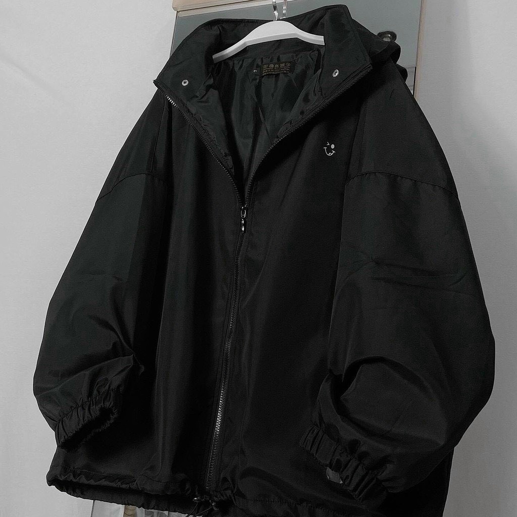 Áo Khoác Dù Jacket Form Rộng Khóa Kéo Thêu Logo Mặt Cười Ulzzang Unisex