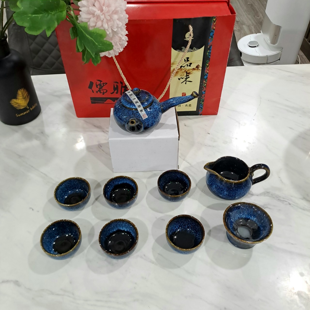 Bộ ấm chén trà gốm sứ men hỏa biến cao cấp