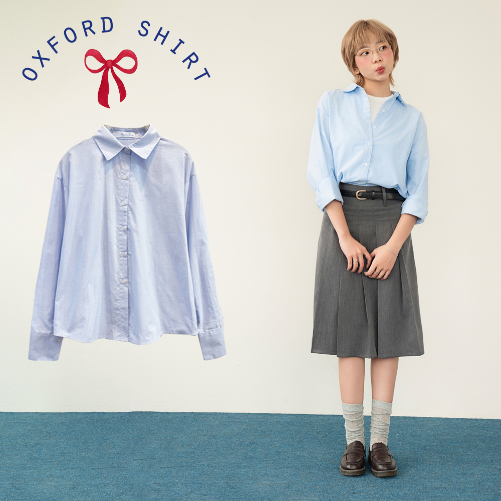 BLEUBIRD Áo sơ mi lụa dáng rộng Oxford Shirt