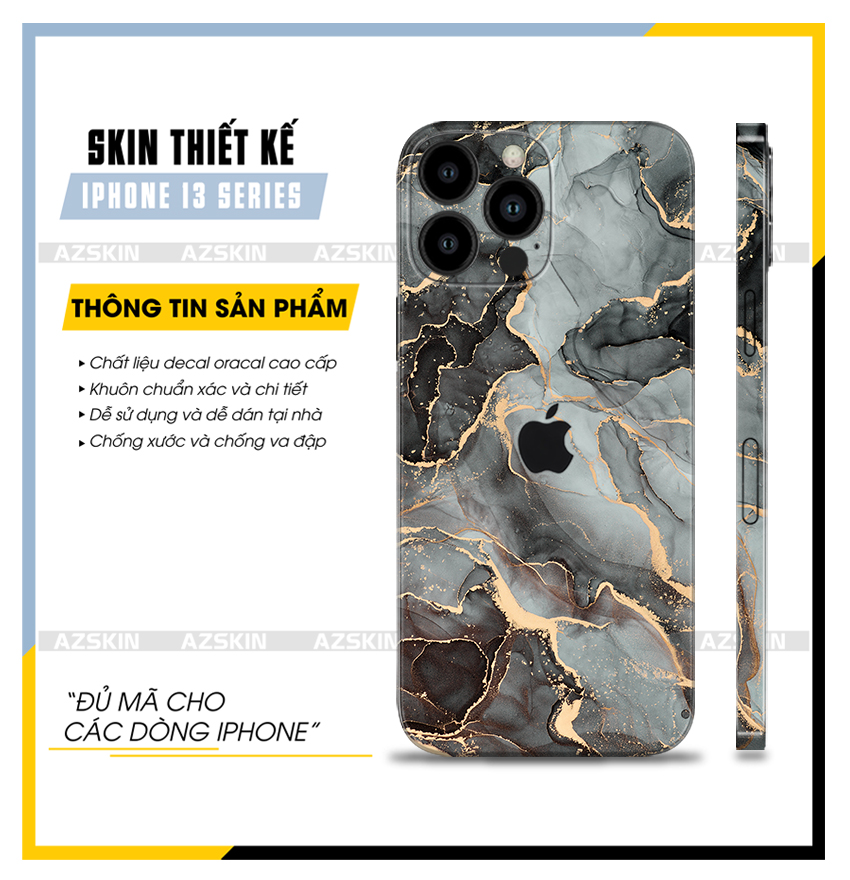 Miếng dán skin vân đá xám iphone 13 mini/13/13 pro/13 pro max |sk_ipnt21| film chính hãng dán full lưng viền máy iphone