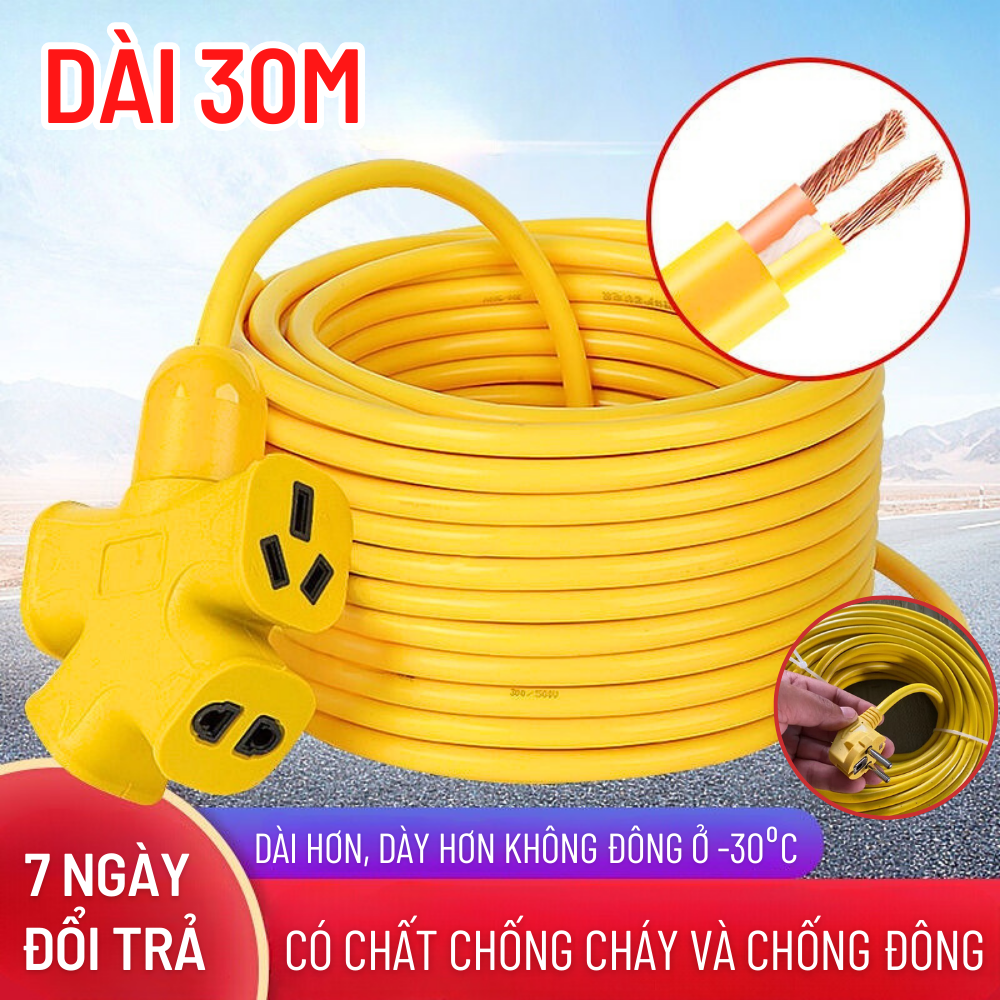 Cuộn Dây Điện Dài 30M Kèm Ổ Cắm, Phích Cắm Đúc Chịu Lực Cao Đa Năng Tiện Lợi Dài 30M, Dây Cấp Nguồn 220V