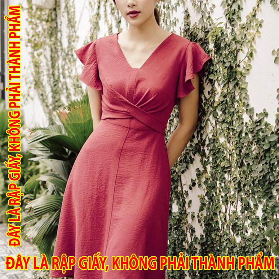 Rập Giấy DC023 - Đầm xoắn eo phối dây buộc sườn