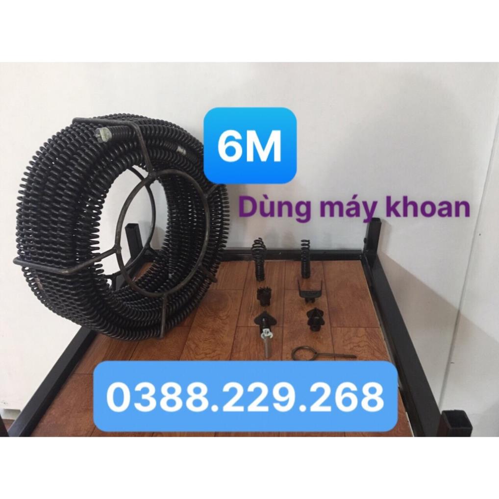 Dây thông tắc cống 6M dùng máy khoan kèm phụ kiện , dây thông cống , dây thông tắc vệ sinh , thông bồn cầu , dây lò xo